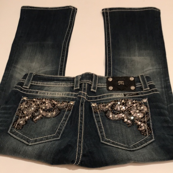 Miss me jeans boot cut hemmed short bling pockets sequins 29 - Picture 2 of 12